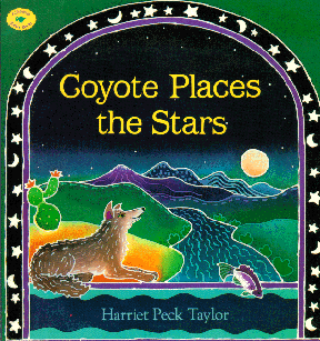The book jacket shows a coyote laying beside a stream with the moon and stars overhead.