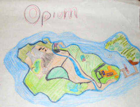 A map drawing of the country of Opium