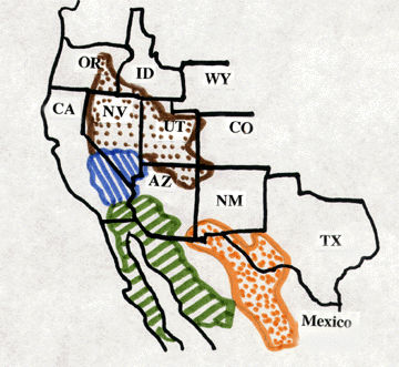 map of four Southwest deserts