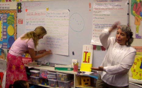 This is a photograph of Kelley and Nancy team teaching.