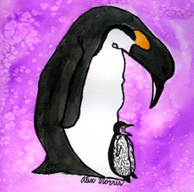 Alix's painting of a father and baby penguin