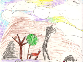 Bridget drew a coyote howling at the sky.