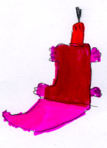 A drawing of a red head lizard.