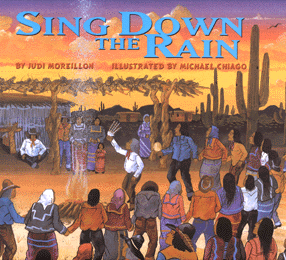 The book jacket shows the medicine man leading the people in the rain dance